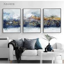 Pintura abstrata dourada azul montanha, tela moderna moderna para decoração de casa e sala de estar 2024 - compre barato