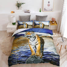 Conjunto de edredon para adulto, estampa 3d animal tigre, edredon, 3 peças, conjuntos de cama, king size, único, casal, lençol plano 2024 - compre barato