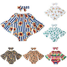 0-24M Newborn Baby Girls Romper Long Flare Sleeve Sunflowers Print jumpsuit Headband Outfit Set Clothes 2024 - buy cheap