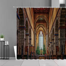 Cortinas de chuveiro de igreja europeia, retrô, construção de jesus, cruz da páscoa, decoração de parede da casa, banheiro, à prova d'água, cortina de banho com ganchos 2024 - compre barato