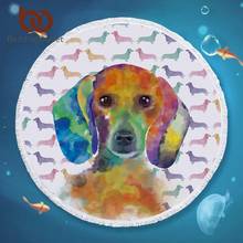 BeddingOutlet Dachshund Toalla de playa redonda niños dibujos animados Toalla de baño de microfibra con borlas acuarela perro mascota estera grande 150cm 2024 - compra barato