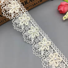 1 Yard Pearl Beaded Apricot Flower Embroidered Lace Trim Ribbon Fabric Sewing Craft DIY For Costume Wedding Dress Decoration 2024 - buy cheap