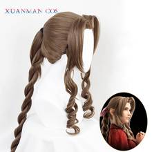 Парик для косплея Final Fantasy VII Aerith Gainsborough, коричневый парик, длина 100 см, женские волнистые вьющиеся челки, перидвиг, шиньон 2024 - купить недорого