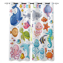 Undersea Animals Sae Life Cartoon Curtains for Children's Bedroom Living Room Kids Window Treatments Kitchen Drapes 2024 - buy cheap