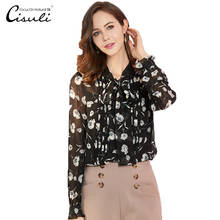 CISULI 100% Silk Chiffon Ladies Tops Printed Black Blouse Long Sleeve Woman Clothes New Desigual Vetement Femme 2019 2024 - buy cheap