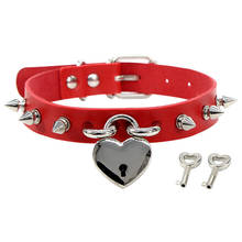 Black PU Leather Bondage Spike Choker Necklace Women Gothic Collar Punk Heart Lock Key Necklace Jewelry Best Gift 2024 - buy cheap