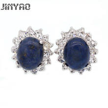JINYAO Fashion Earrings Charming White Gold Color Natural Lapis Lazuli &AAA Cubic Zircon Stud Earrings For Women 2024 - buy cheap