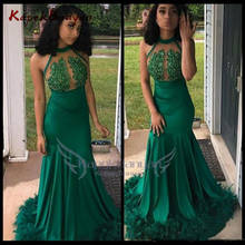 Green Prom Dresses Long Mermaid Feathers Lace Appliques Jewel Neck Sexy Backless Formal Evening Dress 2024 - buy cheap