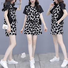 2021 Summer New Two Piece Set Women's Leisure Fashion Hepburn  Chiffon Shirt And Print Shorts Suit Of Western Style Age Reducing 2024 - buy cheap