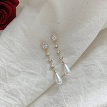 Pendientes geométricos de moda para mujer, Pendientes colgantes de perlas de borla, pendientes cuadrados simples de cristal, accesorios de joyería para mujer 2024 - compra barato