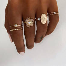 Conjunto de anel punk dourado, pingente geométrico vintage para mulheres, flor do sol, cristal retrô, antigo, junta de dedo, boho, joias femininas 2024 - compre barato