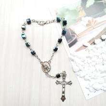 QIGO Crystal Rosary Religious Metal Cross Pendant Women Strand Bracelet 2024 - buy cheap