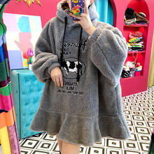 Корейский Эй Джуд овечья шерсть пальто корова женские толстовки осень зима свободный толстый свитер с капюшоном для девочек рыбий хвост длинный пуловер платье 2024 - купить недорого