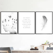 Black White Girl Feather Quotes Wall Art Canvas Painting Nordic Posters And Prints Wall Pictures For Living Room Bedroom Decor 2024 - buy cheap