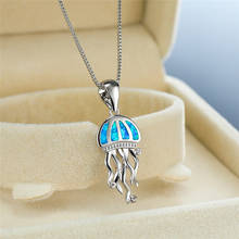 Cute Female Blue Opal Pendant Necklace Dainty Silver Color Chain Necklaces For Women Charm Hollow Jellyfish Weddings Necklace 2024 - buy cheap