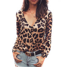 Blusas de mujer primavera otoño chifón estampado de leopardo manga larga cuello en V profundo señora Oficina Camisa ajustada Tops de talla grande Blusas Chemisier 2024 - compra barato