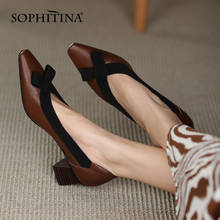 Sophitina sapatos de salto alto básico médio couro legítimo retrô bico quadrado primavera outono sapatos sociais com laço borboleta fo25 2024 - compre barato