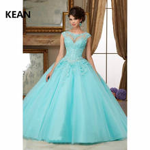 Pink Quinceanera Dresses Cap Sleeve Red Ball Gown Tulle Appliques Sweet 16 Dresses Blue Quinceanera Dress 2024 - buy cheap