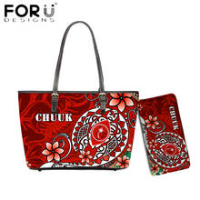 FORUDESIGNS Fashion Design Chuuk Polynesian Plumeria With Turtle Print Women Luxury Shoulder Bag And Wallets Set Female Tote Sac 2024 - buy cheap