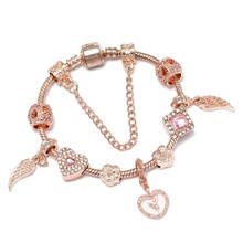 Seialoy Rose Gold Tinker Charm Bracelets For Women Girl Original Shiny Wings Heart-shaped Beaded Fine Bracelet Jewelry 2024 - buy cheap