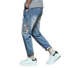 Модные Рваные джинсы для Для мужчин Повседневное Джинсы Брюки узкие Винтаж Для мужчин s Костюмы японской уличной хип-хоп шаровары 2024 - купить недорого