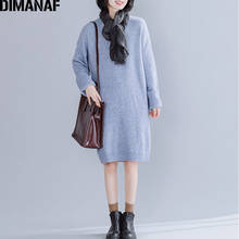 Женское вязаное платье-свитер DIMANAF, свободный шерстяной хлопковый Свитер оверсайз с длинным рукавом, Осень-зима 2024 - купить недорого