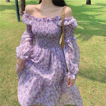 Vestido feminino com design floral, peça única para o verão, design coreano, elegante, vintage, gola quadrada 2024 - compre barato