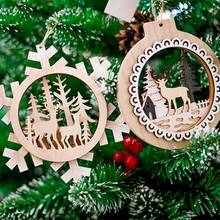 Christmas Snowflakes Deer Tree Pattern Wooden Pendants Ornaments Christmas Party Decorations Xmas Tree Ornaments Supplies 2024 - buy cheap