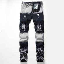 New Biker Jeans Men 2020 Casual Washed Cotton Fold Skinny Ripped Jeans Hip Hop Elasticity Slim Fit Denim Pants 2024 - buy cheap