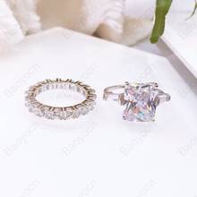Luxury 925 Sterling Silver 2 In 1 Square CZ Finger Ring 5A Zircon Double Rings for Women Luxury Engagement Wedding Party Jewelry 2024 - buy cheap