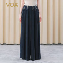 VOA Silk Navy Natural Waist Trousers Yarn Dyed Jacquard Stitching Decorative Three Dimensional Pleated Wide Leg Pants KE281 2024 - buy cheap