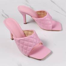 Summer Women Slippers 2022 Fashion Brand Sandals High Heels Vintage Square Toe Candy Color Slipper Ladies Slip On Sandals Slides 2024 - buy cheap