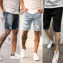 2021 New Style Men Stretchy Ripped Skinny Biker Jeans Shorts Destroyed Hole Taped Slim Fit High Quality Denim Shorts 2024 - buy cheap