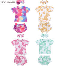 FOCUSNORM 0-3Y Summer Girls Boys Tie-Dye Printed Clothes Sets 3pcs Short Sleeve T Shirts Tops Shorts Headband 2024 - buy cheap