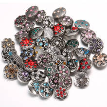 10pcs/lot Wholsale Snap Button Jewelry Rhinestone Metal Glass 12mm 18mm Flower Buttons Fit Leather Silver color Snap Bracelet 2024 - buy cheap