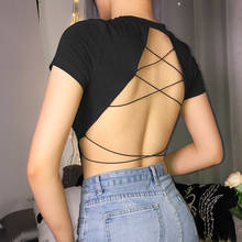 Back strap T-shirt female backless slim bottoming shirt careful machine design feeling wearing fashion one-piece shirt summer 2024 - buy cheap