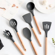 Utensílios de cozinha de silicone, colher de sopa, arroz, com alça de madeira, resistente ao calor, ferramentas de cozinha 2024 - compre barato