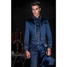 Traje mariage homme azul marinho bordados ternos masculinos ternos de negócios formais terno masculino blazer jaqueta masculina + colete calça 2024 - compre barato
