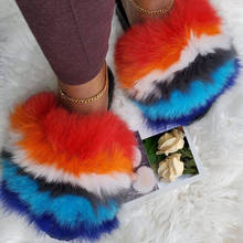 Fashion Ladies Real Fox Fur Slippers Women Furry Plush Fur Flip Flops Raccoon Fur Female Cute Fluffy Designer Wholesale Shoes 2024 - buy cheap