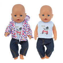 Новинка 20201, Одежда для куклы, 18 дюймов, 43 см, клетчатая шапочка, цельный джинсовый пуховик, костюм для ребенка, подарок на день рождения 2024 - купить недорого