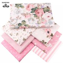QUANFANG 7pcs/lot Pink flower Textiles Printed Twill Cotton Fabric For Patchwork DIY Sewing Quilting Material Baby  Doll Cloths 2024 - buy cheap
