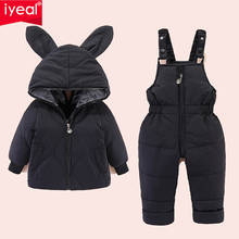 IYEAL-Conjunto de chaqueta de plumón de pato para bebé y niño, traje de invierno cálido con orejas de conejo, ropa de abrigo gruesa 2024 - compra barato
