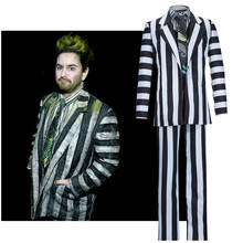 Beetlejuice Adam Cosplay Costume Suit for Adult Man Black and White Striped Jacket Shirt Pants Halloween Carnival Costume 2024 - buy cheap