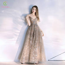 SSYFashion New Elegant Khaki Long Evening Dress Shining Sequins Appliques V-neck Floor-length Prom Fomail Gown Vestidos De Noche 2024 - buy cheap