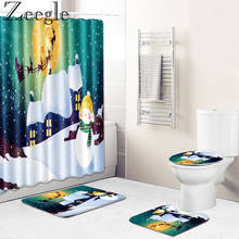 Zeegle-cortina de baño impermeable, alfombrilla de ducha absorbente, cubierta de inodoro, juego de alfombra lavable, navidad 2024 - compra barato