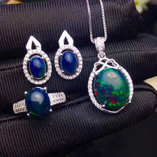 100% Natural Real Black Opal Set Natural And Real Black Opal Jewelry set 925 sterling silver 1pc Ring,1pc Pendant,2pcs Earring 2024 - buy cheap