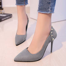 Spring New 10cm Pointed High Heels 2019 Fine With Nightclub Sexy Suede Shallow Mouth Wild Work Single Shoes Female 2024 - buy cheap