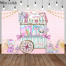 Sweet Candy Cart Shop Birthday Background Candy Machine Lollipop Pink Brick Wall Newborn Child Photography Backdrop Photo Studio 2024 - buy cheap