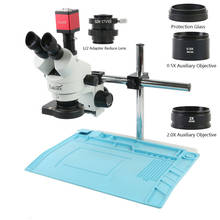 Microscópio estereoscópico trinocular, câmera de microscópio hdmi com zoom simul-focal de 7 a 45x, câmera de 13mp + luz led + suporte rotativo universal para braço único 2024 - compre barato