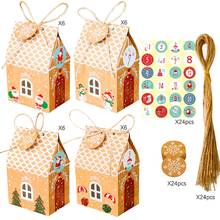 24 Sets Christmas House Gift Box Kraft Paper Cookies Candy Bag Snowflake Tags 1-24 Advent Calendar Stickers Hemp Rope Party Supp 2024 - buy cheap